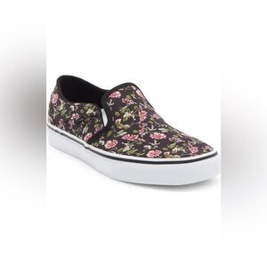 Vans Black Floral Slip-On Shoes